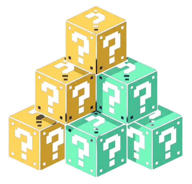 Pixel art illustration with question marks